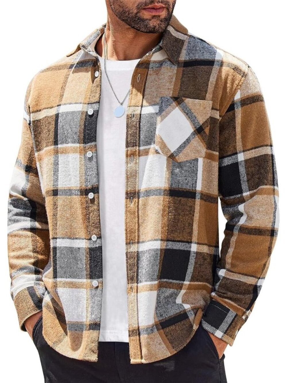 COOFANDY Mens Flannel Shirts Long Sleeve Lightweight Plaid Shirt Casual Button